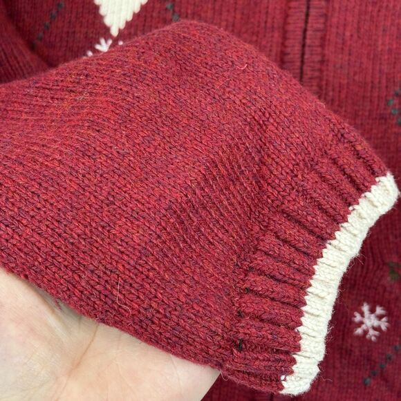 Vtg Holiday Sweater Womens L Red Full Zip Christmas Winter Bird Cardinal Grandma - Picture 5 of 11